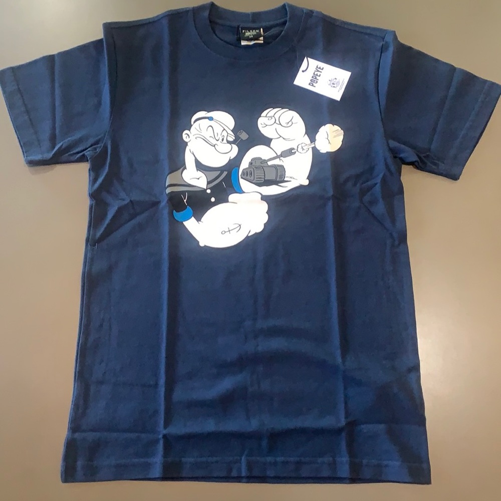 C.C. Filson Popeye Short Sleeve T-Shirt, NEW - Made in The USA, DKNavyGun
